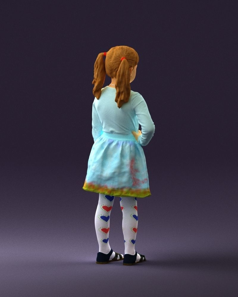 Little girl double ponytail 0794 3D Print Ready 3D print model_11
