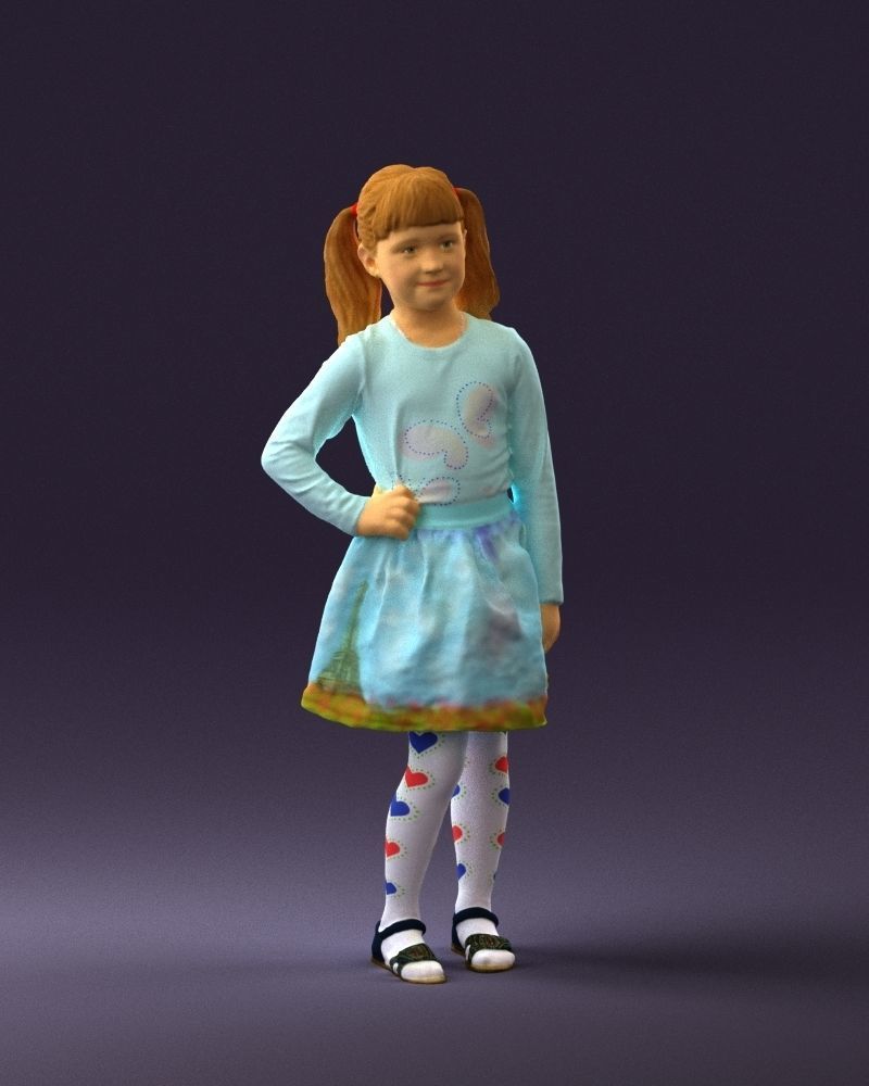 Little girl double ponytail 0794 3D Print Ready 3D print model_3