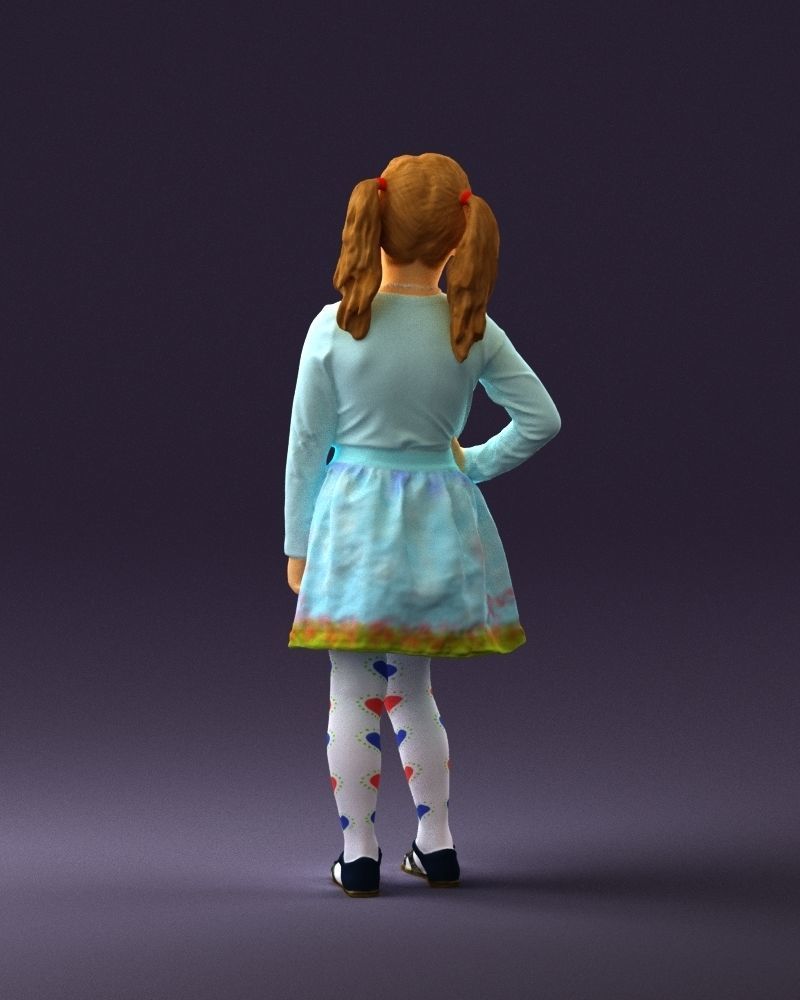 Little girl double ponytail 0794 3D Print Ready 3D print model_13