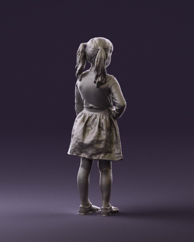 Little girl double ponytail 0794 3D Print Ready 3D print model_10