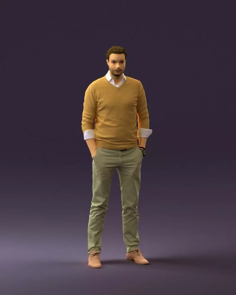 Man in light brown sweater two handspocket 0804 3D model