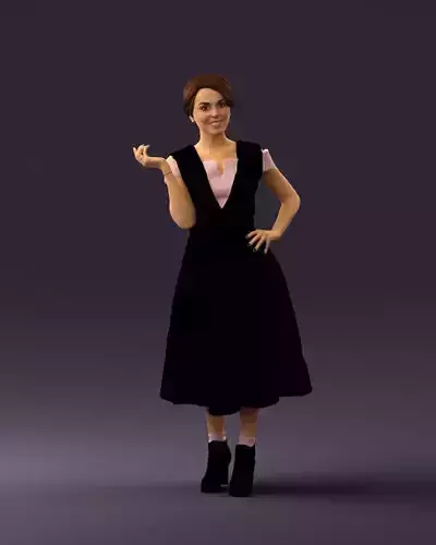 Smiling woman in black white dress 0799