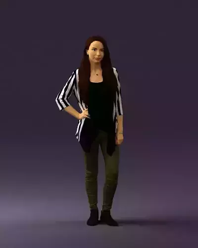 Woman in stripped top hand on hip 0797