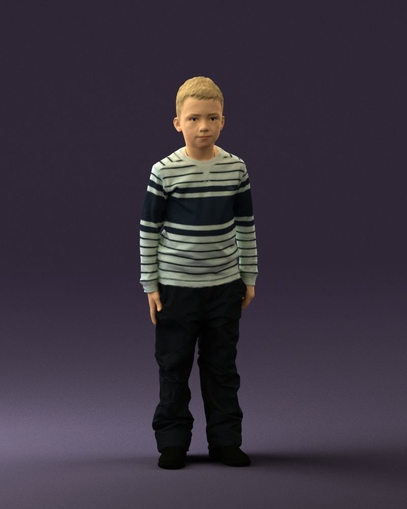 Kid in white blue blouse 0812 3D model_36