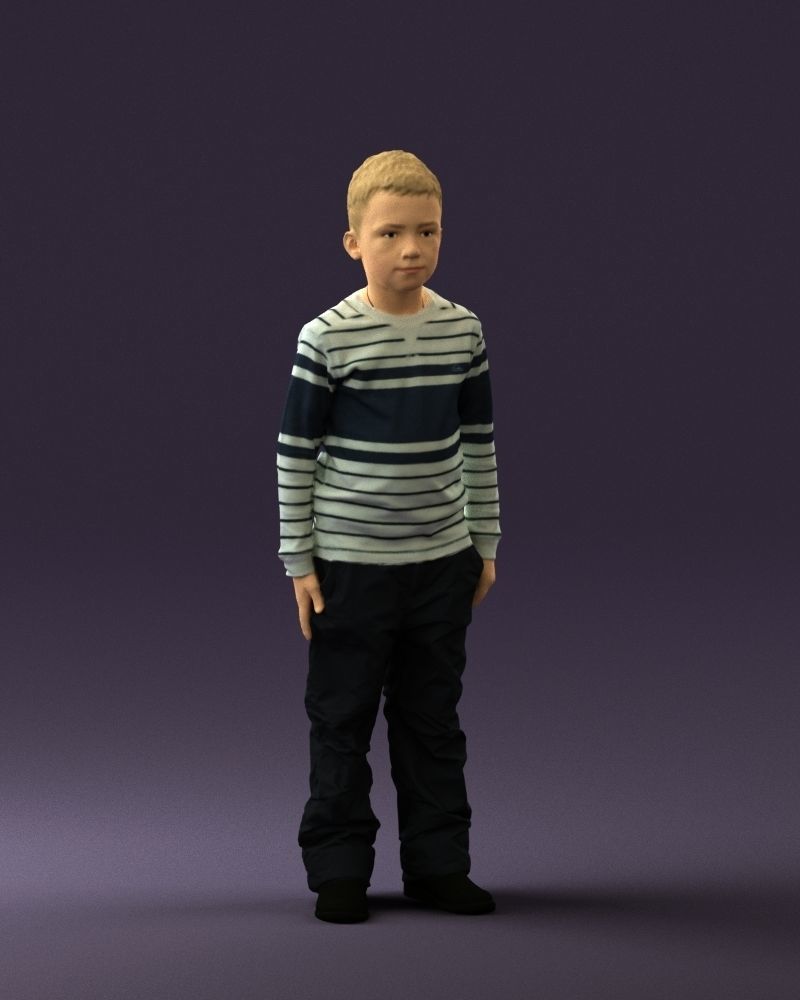Kid in white blue blouse 0812 3D model_3