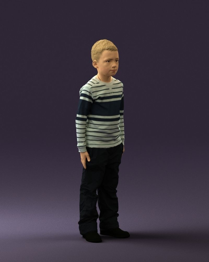 Kid in white blue blouse 0812 3D model_6