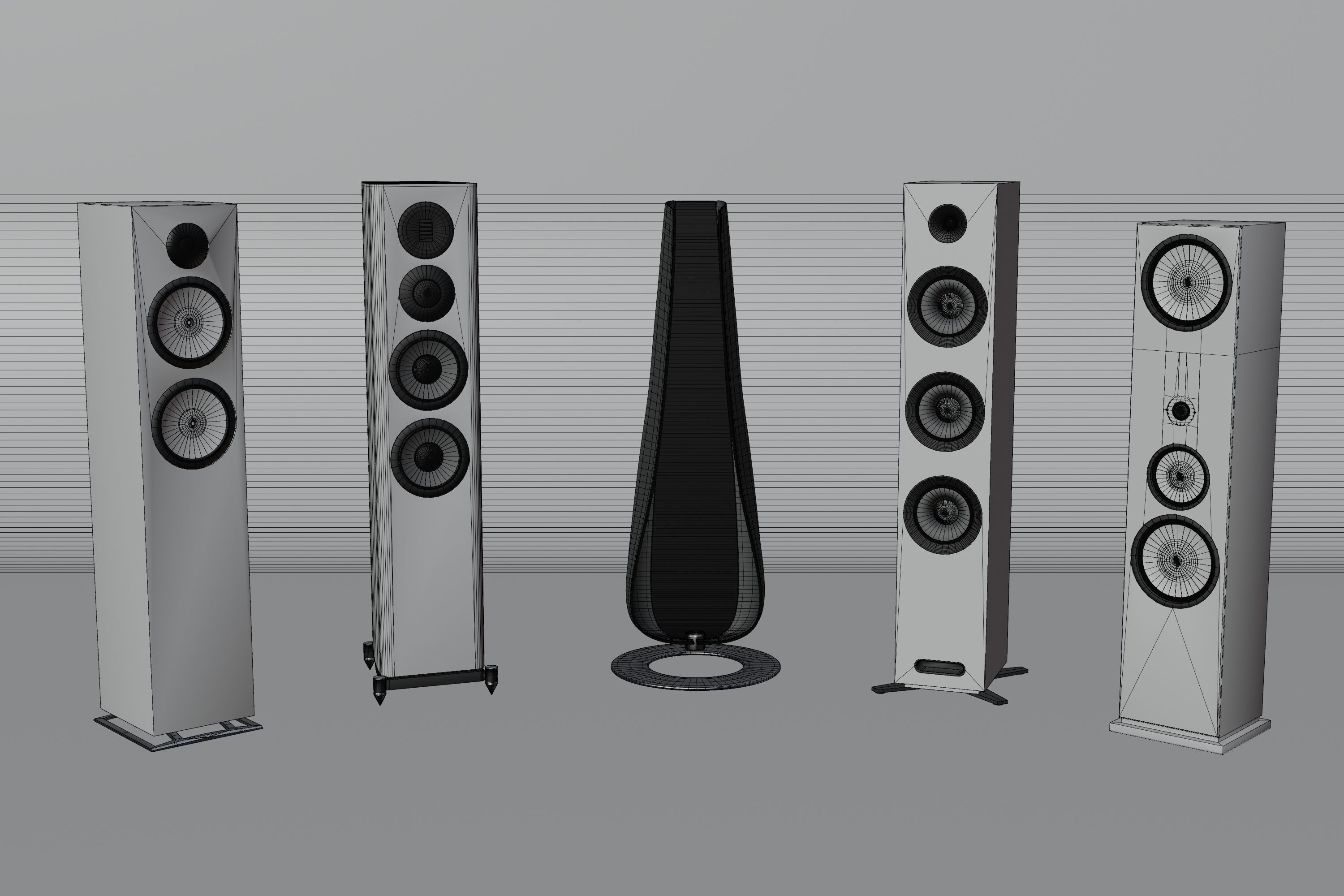 Set of speakers Low-poly 3D model_2