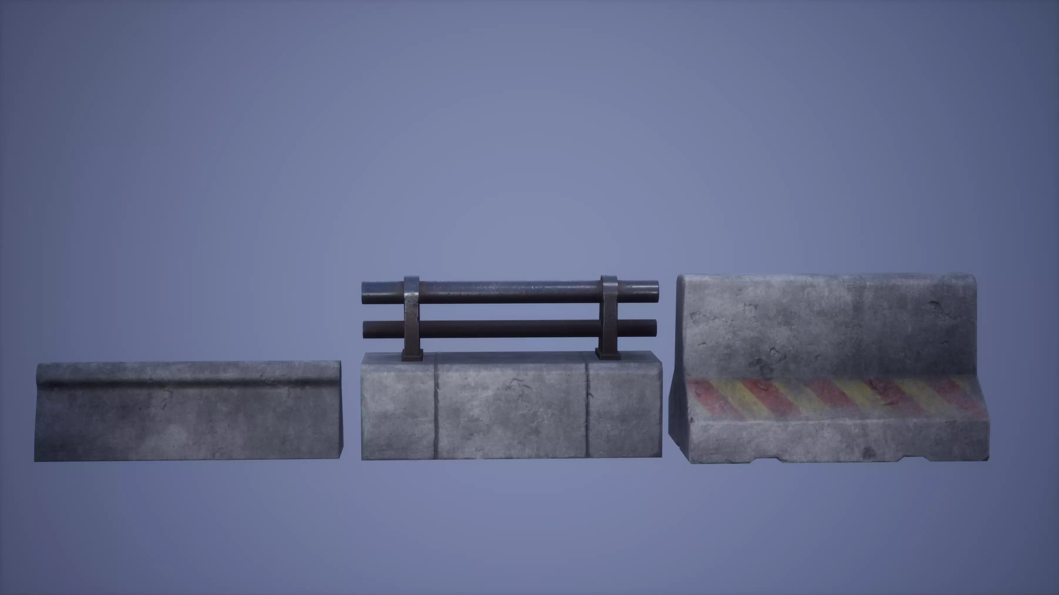 Barriers Set Low Poly Game Ready concrete blocks Low-poly 3D model_0