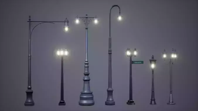 Streets Lamps Low Poly Game Ready 