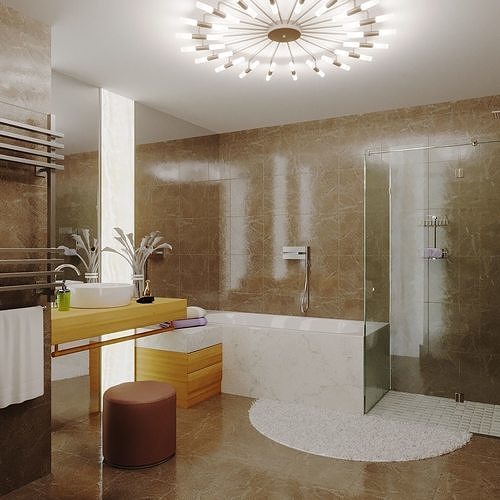 bathroom modern with walls and light fixtures 3D model