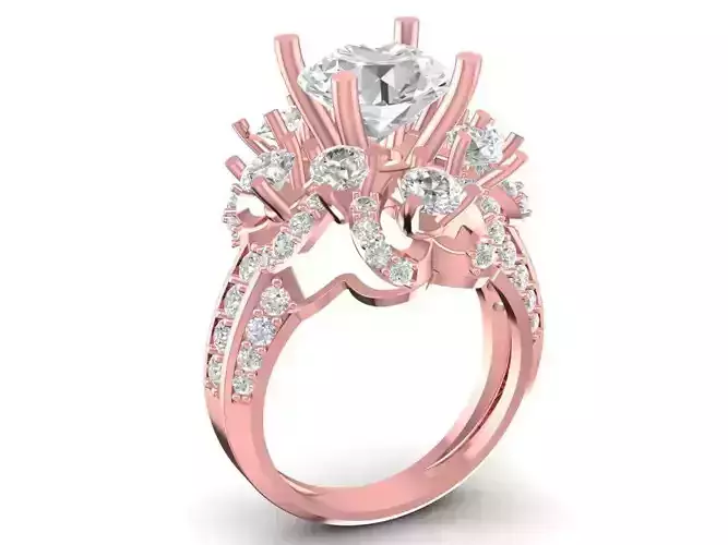 Luxury Crown Halo Diamond Ring 3D Model for Women 1175