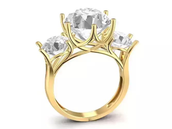 Classic Three Stone Crown Diamond Ring for Women 1176