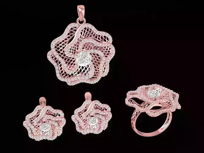 Luxury Rose Flower Jewelry Set 3D Model 1190