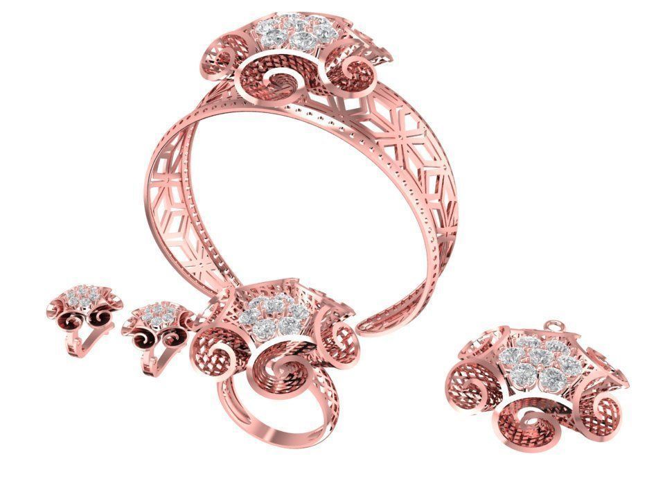 Elegant Floral Diamond Jewelry Set for Women 3D Model 1191 3D print model_2