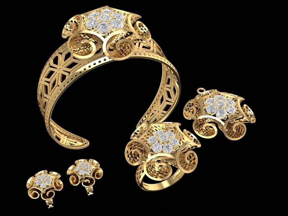 Elegant Floral Diamond Jewelry Set for Women 3D Model 1191 3D print model_14