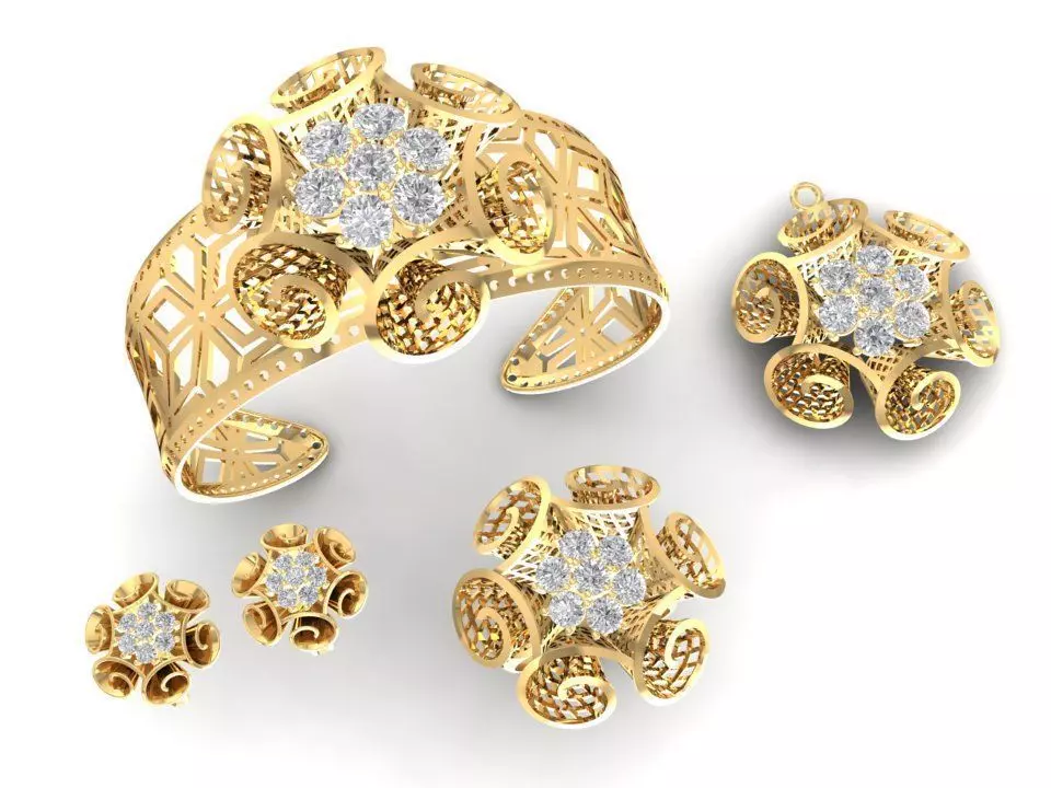 Elegant Floral Diamond Jewelry Set for Women 3D Model 1191 3D print model_0