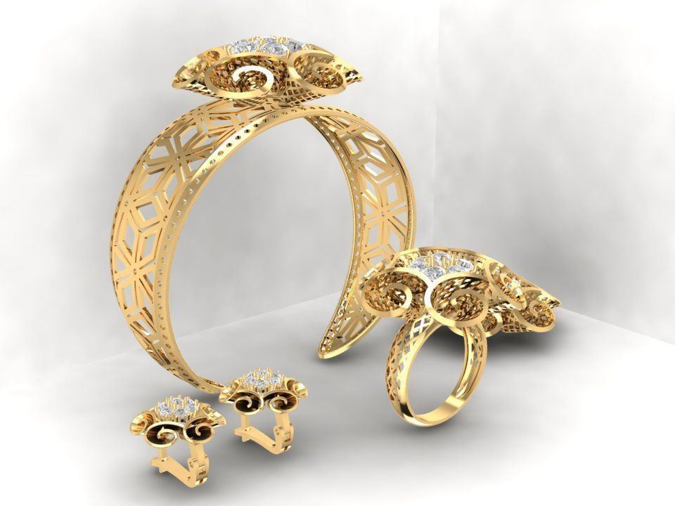 Elegant Floral Diamond Jewelry Set for Women 3D Model 1191 3D print model_15