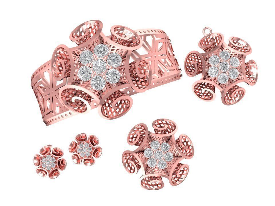 Elegant Floral Diamond Jewelry Set for Women 3D Model 1191 3D print model_3