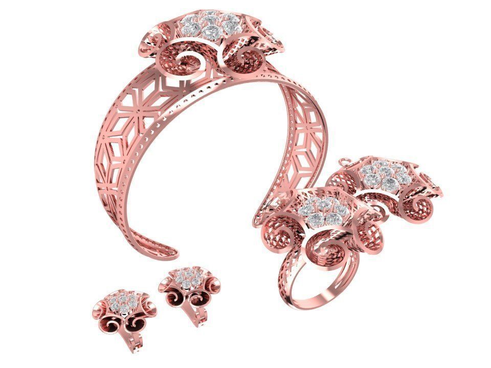 Elegant Floral Diamond Jewelry Set for Women 3D Model 1191 3D print model_5