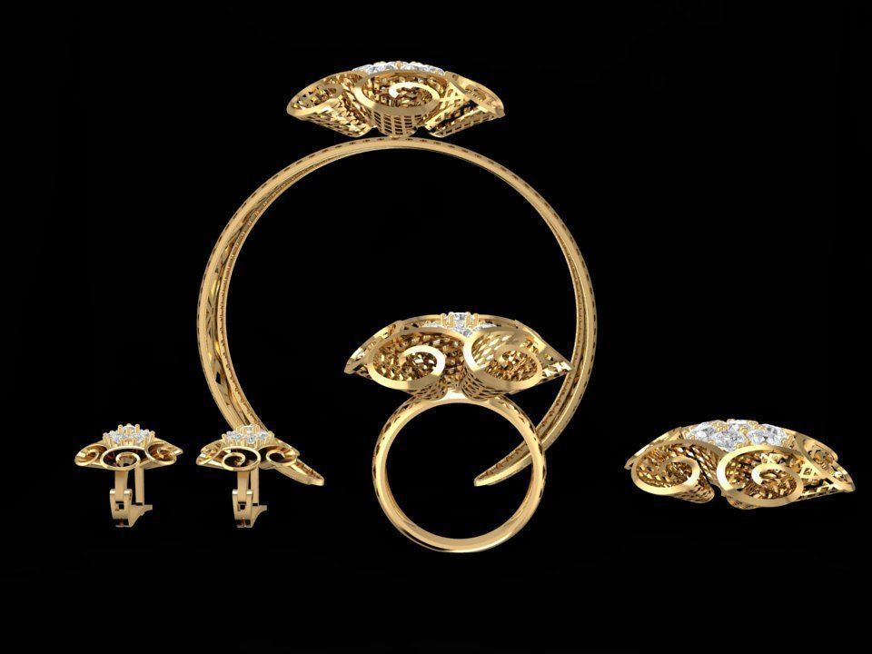 Elegant Floral Diamond Jewelry Set for Women 3D Model 1191 3D print model_13