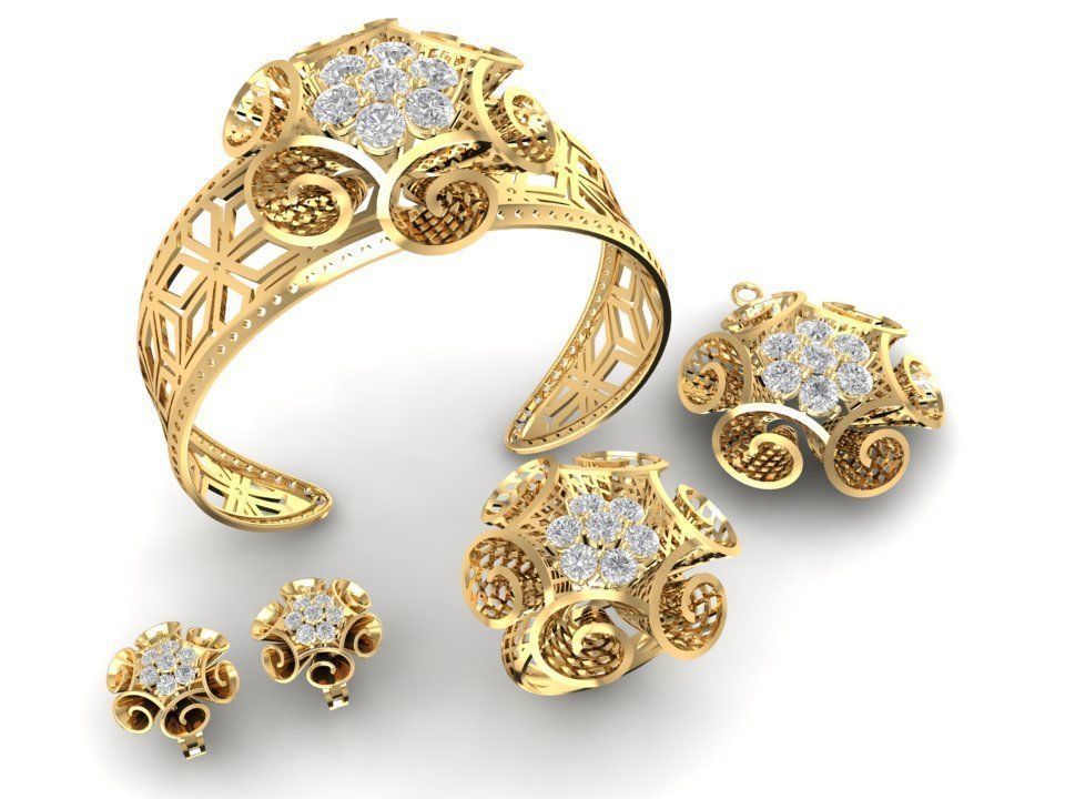 Elegant Floral Diamond Jewelry Set for Women 3D Model 1191 3D print model_1