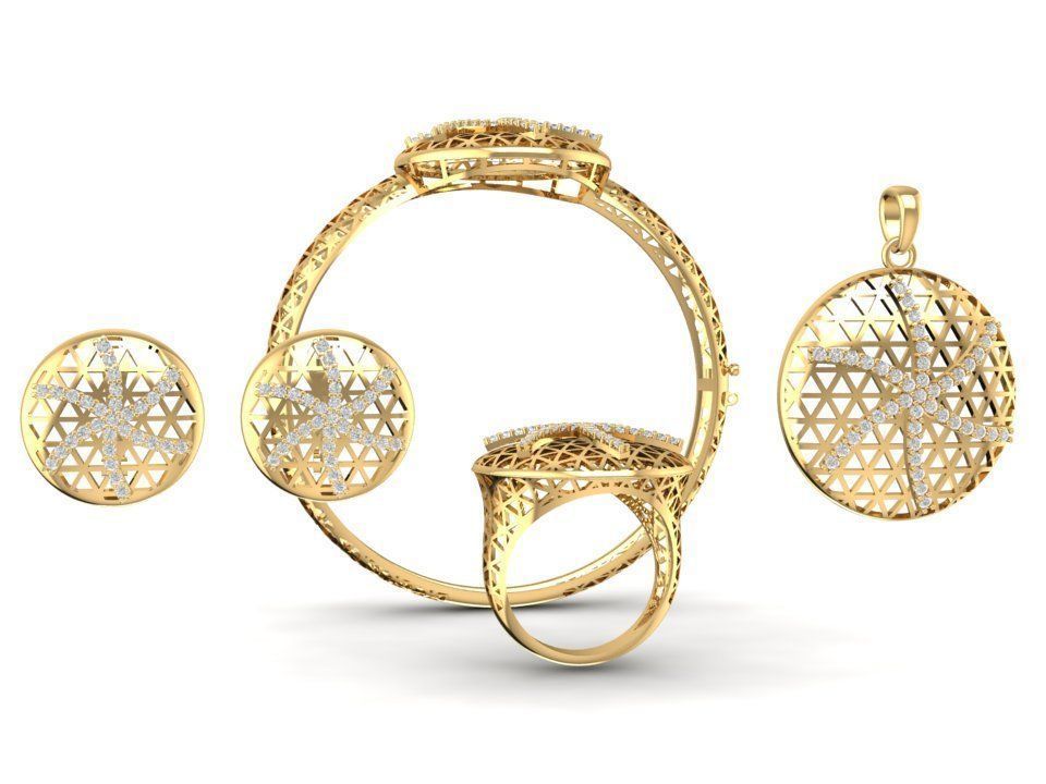 3D Model Geometric Lattice Jewelry Set Ring Pendant Earring 1192 3D print model_9