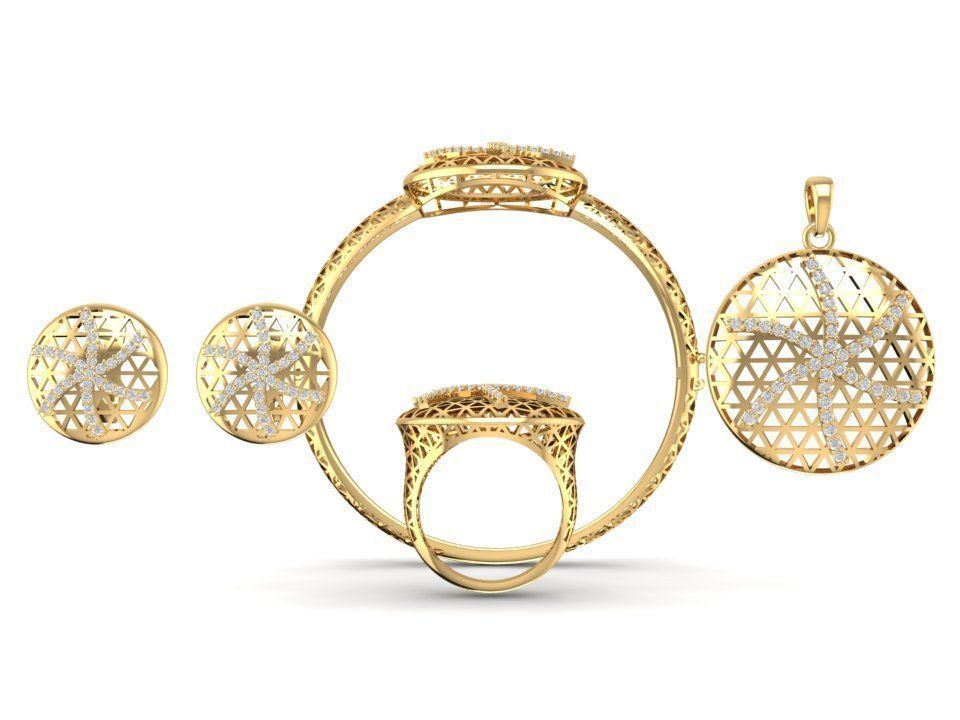 3D Model Geometric Lattice Jewelry Set Ring Pendant Earring 1192 3D print model_8