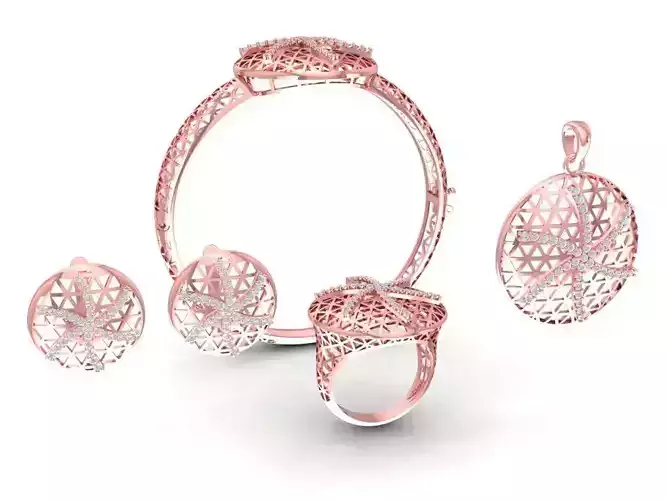 3D Model Geometric Lattice Jewelry Set Ring Pendant Earring 1192