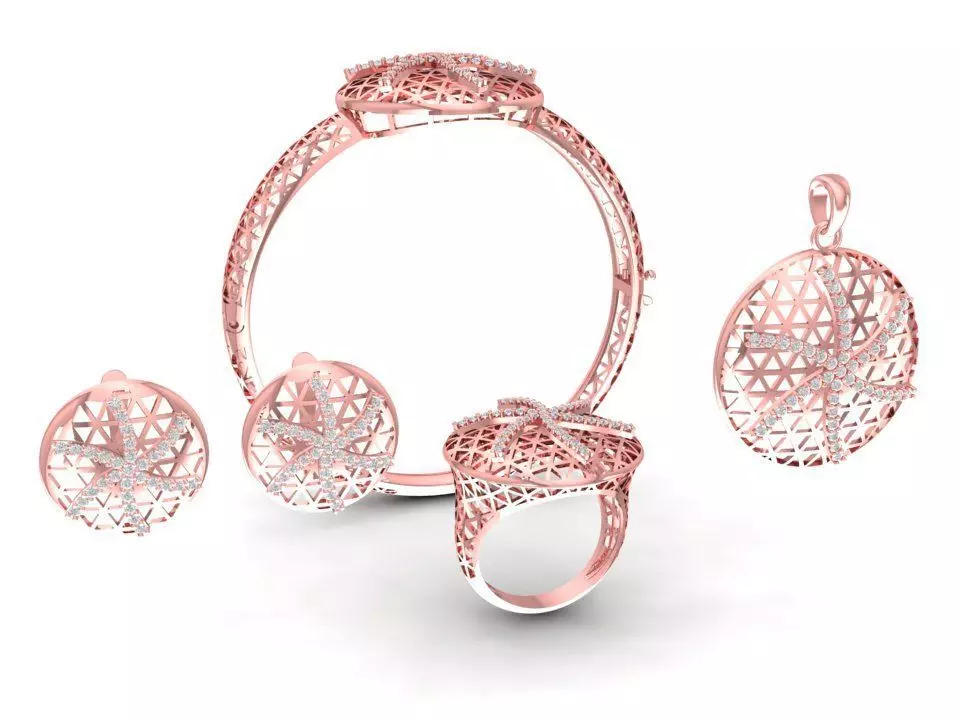 3D Model Geometric Lattice Jewelry Set Ring Pendant Earring 1192 3D print model_0