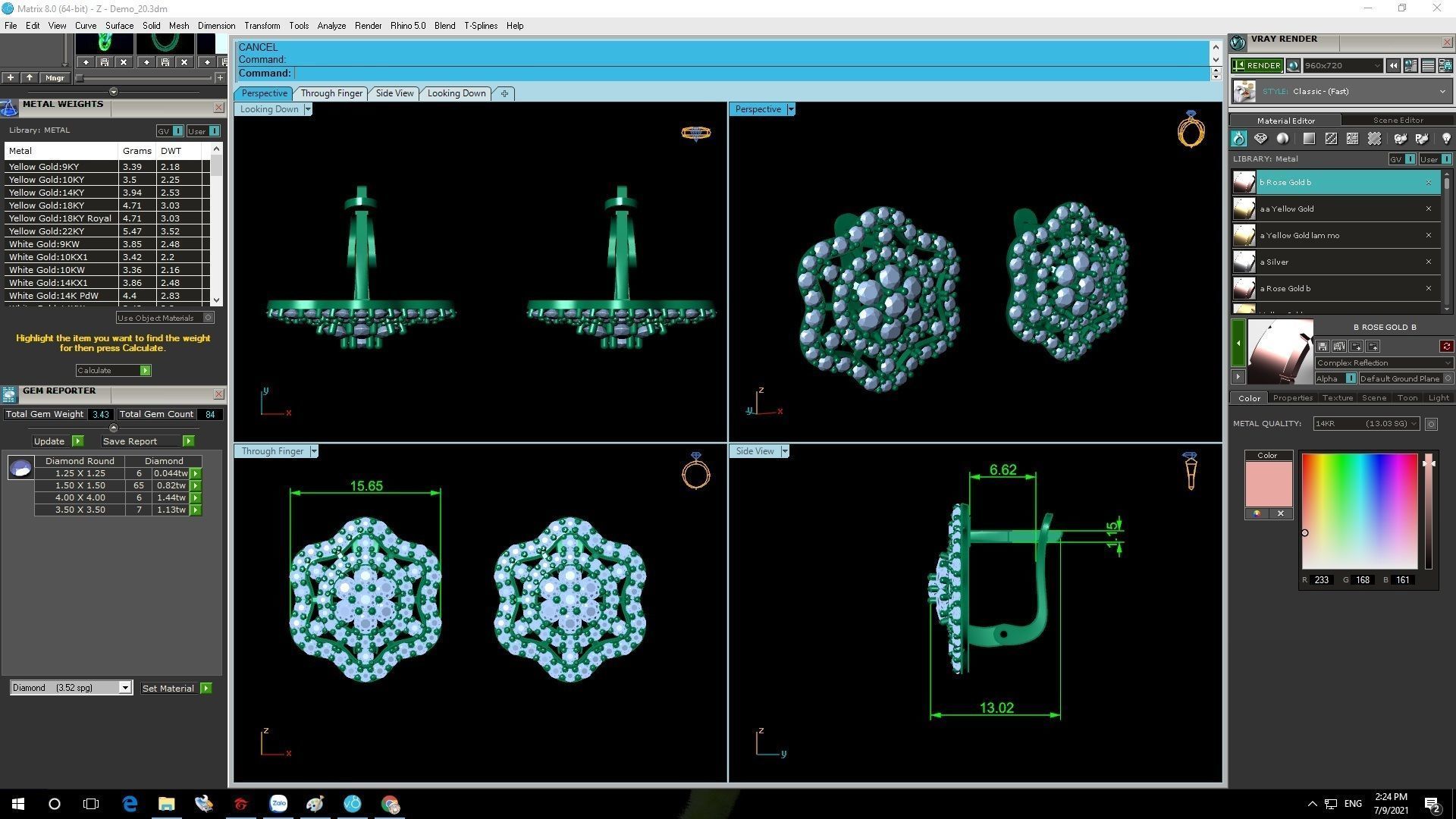 Floral Diamond Jewelry Set Ring Earrings Pendant 3D Model 1193 3D print model_10