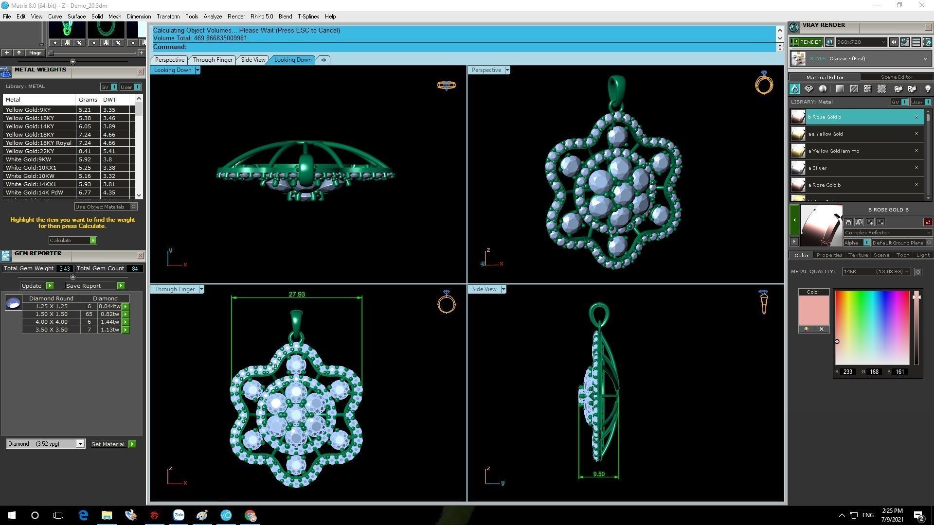 Floral Diamond Jewelry Set Ring Earrings Pendant 3D Model 1193 3D print model_11