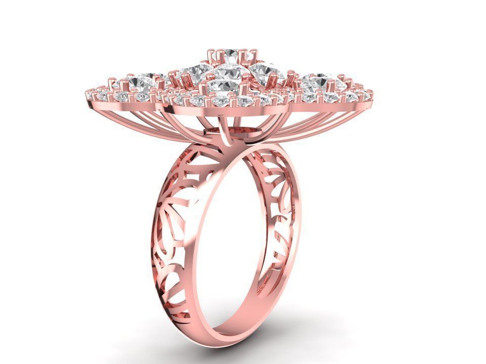 Floral Diamond Jewelry Set Ring Earrings Pendant 3D Model 1193 3D print model_3