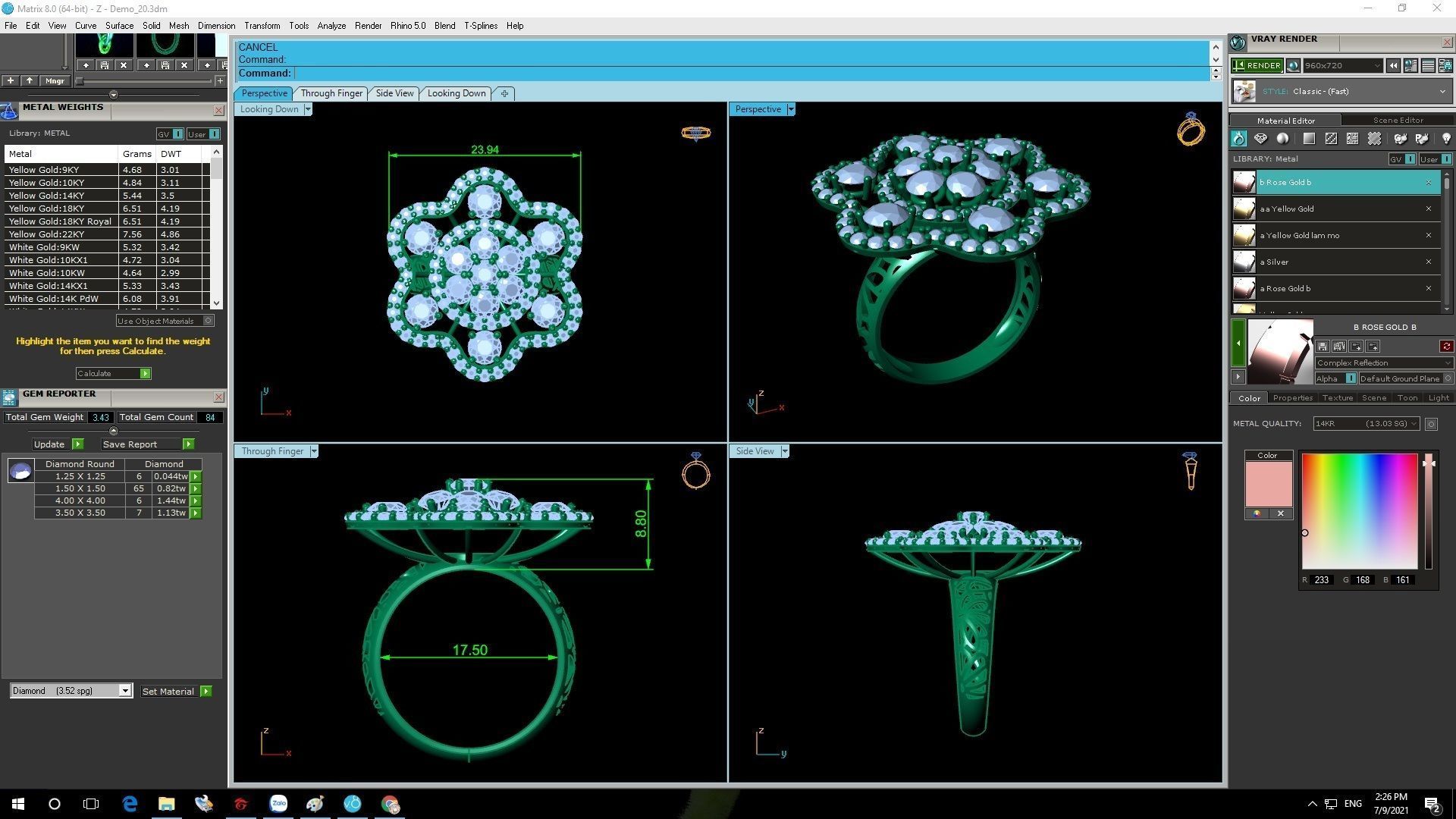 Floral Diamond Jewelry Set Ring Earrings Pendant 3D Model 1193 3D print model_12