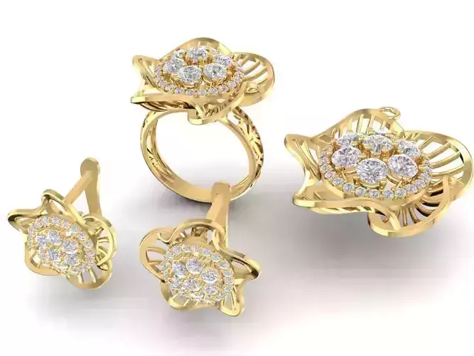 Elegant Flower Jewelry Set Ring and Earrings 1194