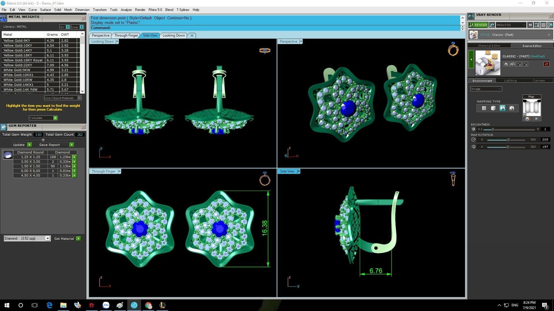 Floral Star Diamond Ring and Earrings Jewelry 3D Model 1195 3D print model_11