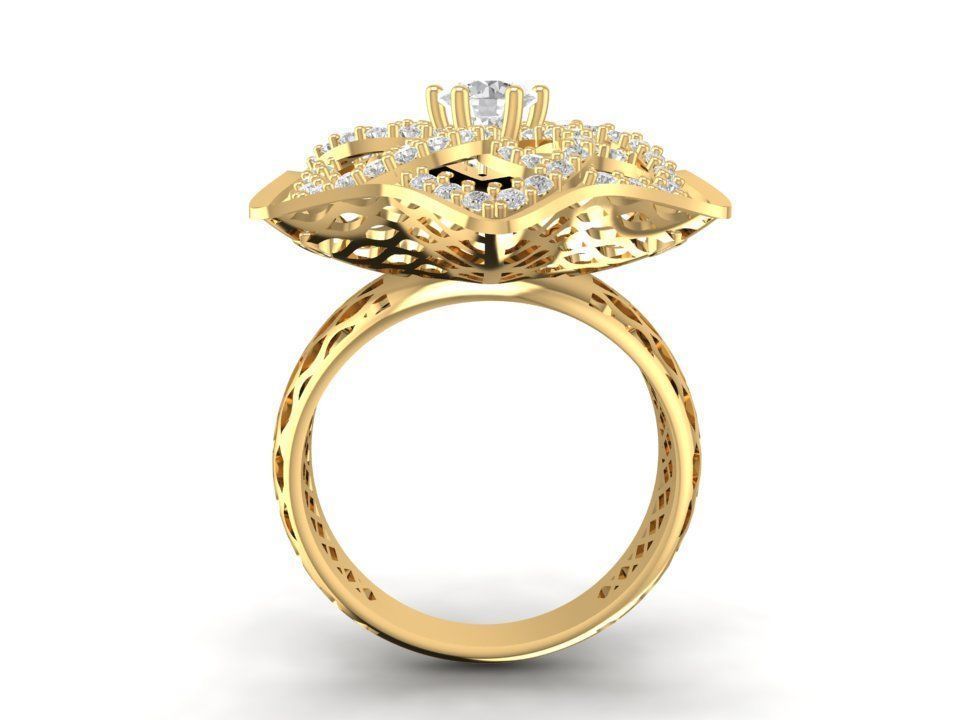 Floral Star Diamond Ring and Earrings Jewelry 3D Model 1195 3D print model_7