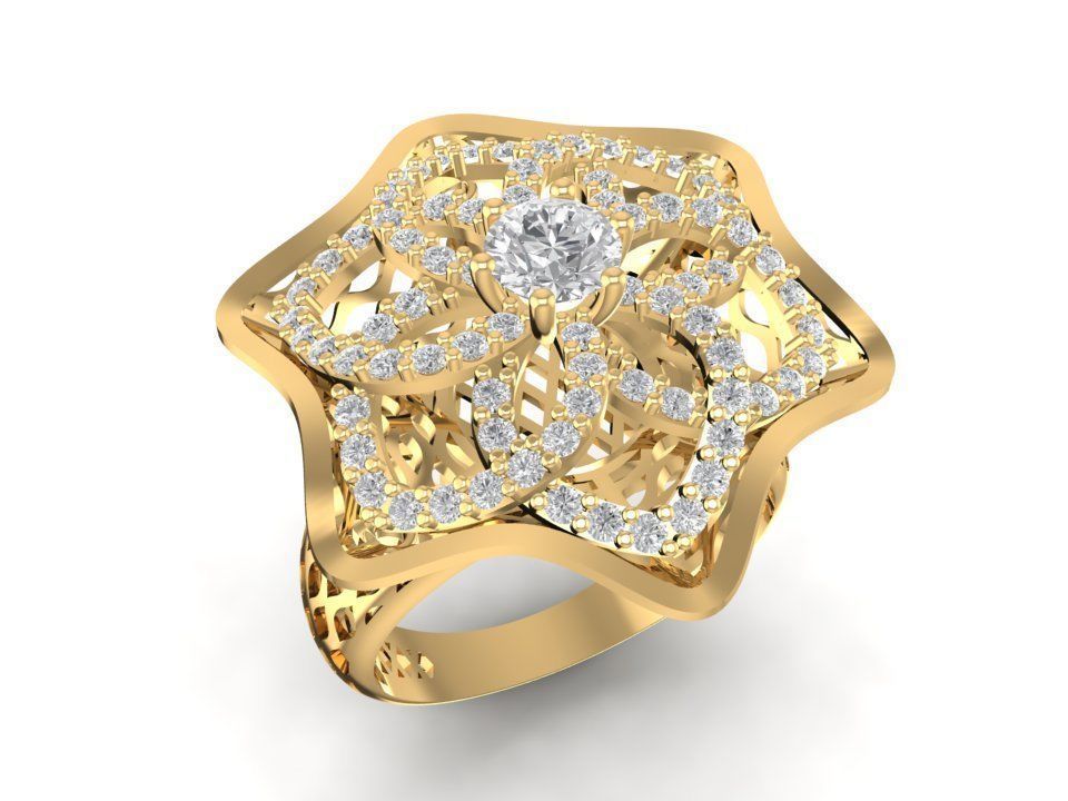 Floral Star Diamond Ring and Earrings Jewelry 3D Model 1195 3D print model_8