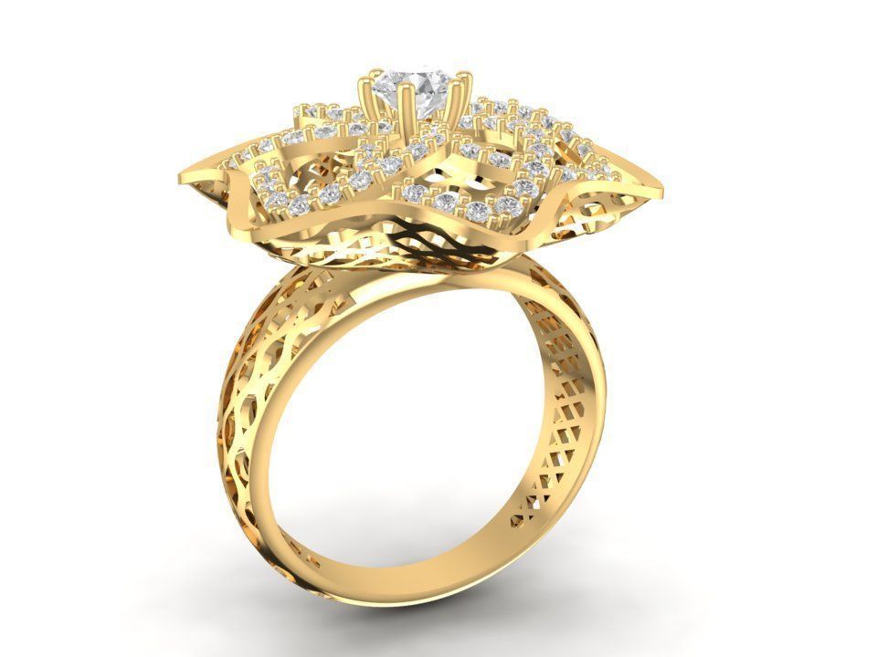 Floral Star Diamond Ring and Earrings Jewelry 3D Model 1195 3D print model_6