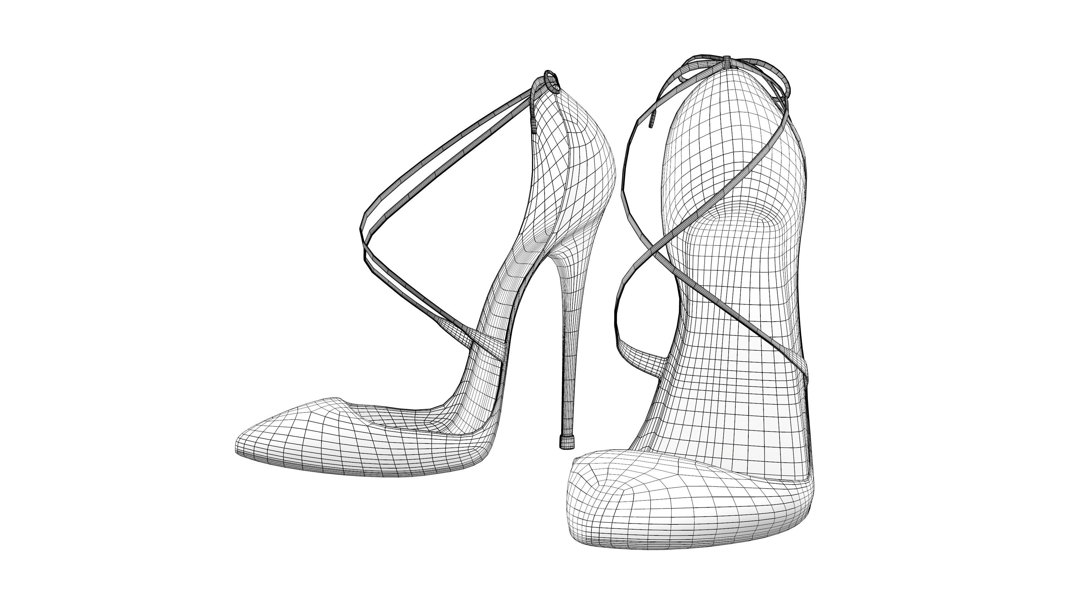 Cross Strappy Pointed Toe Stilettos Low-poly 3D model_3