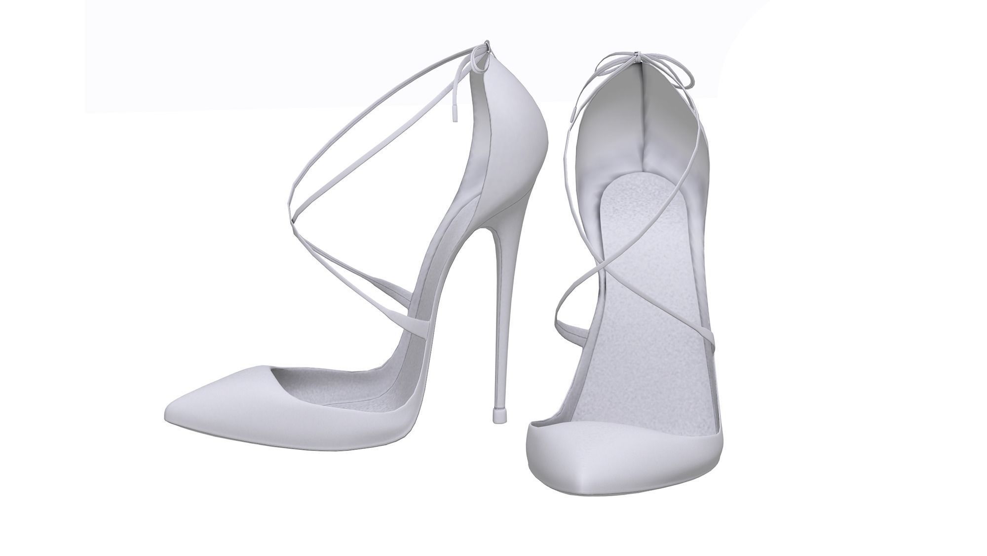 Cross Strappy Pointed Toe Stilettos Low-poly 3D model_4