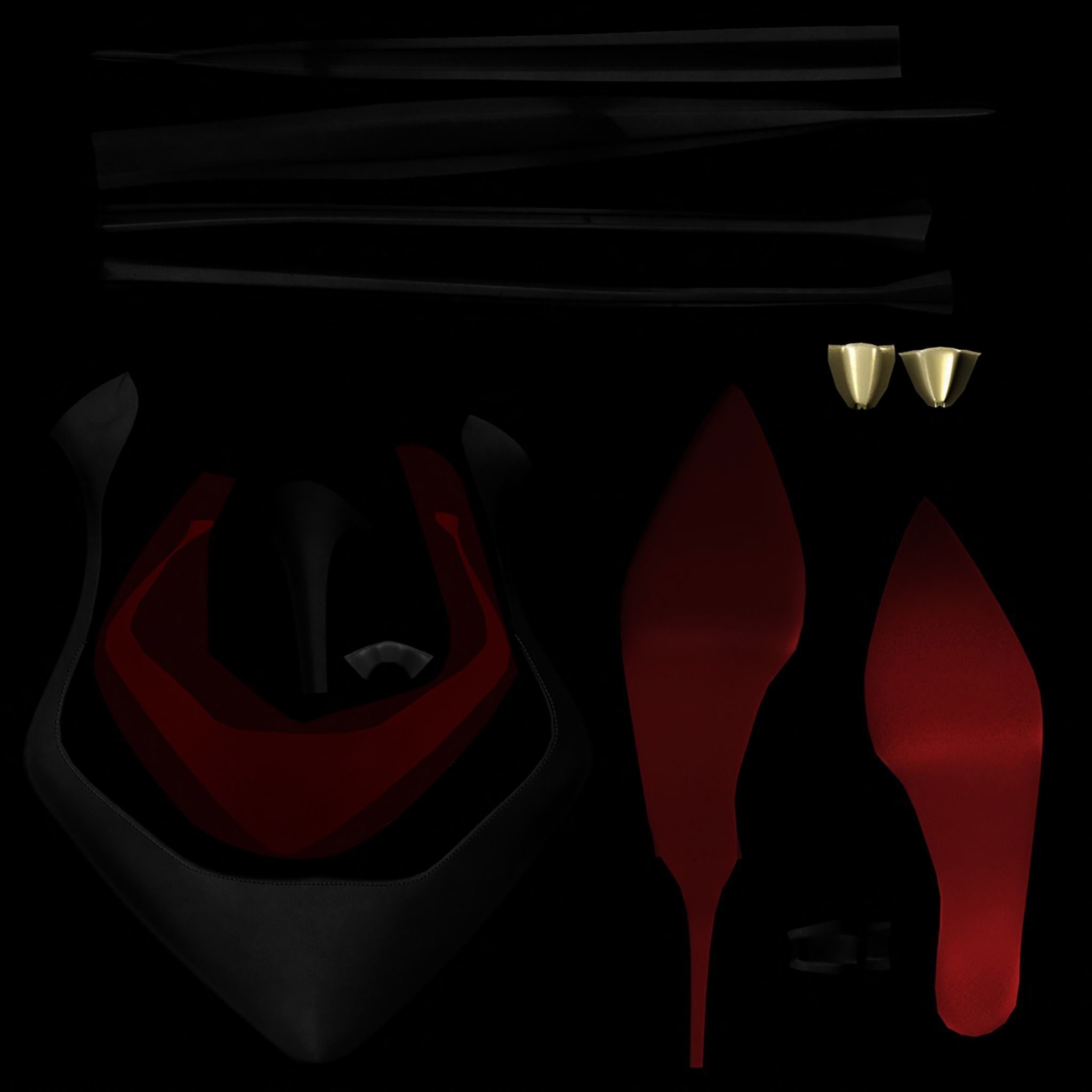 Cross Strappy Pointed Toe Stilettos Low-poly 3D model_6