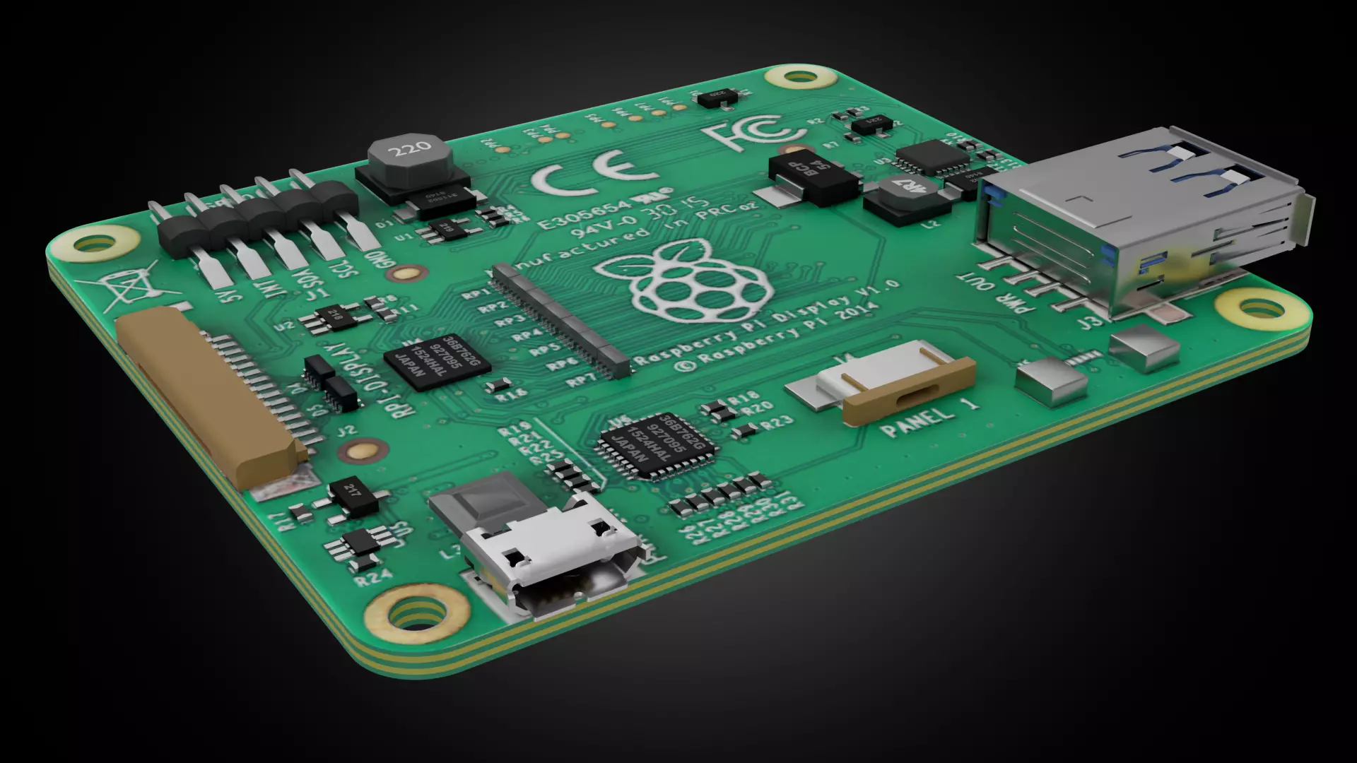 Raspberry pi display v1 Low-poly 3D model