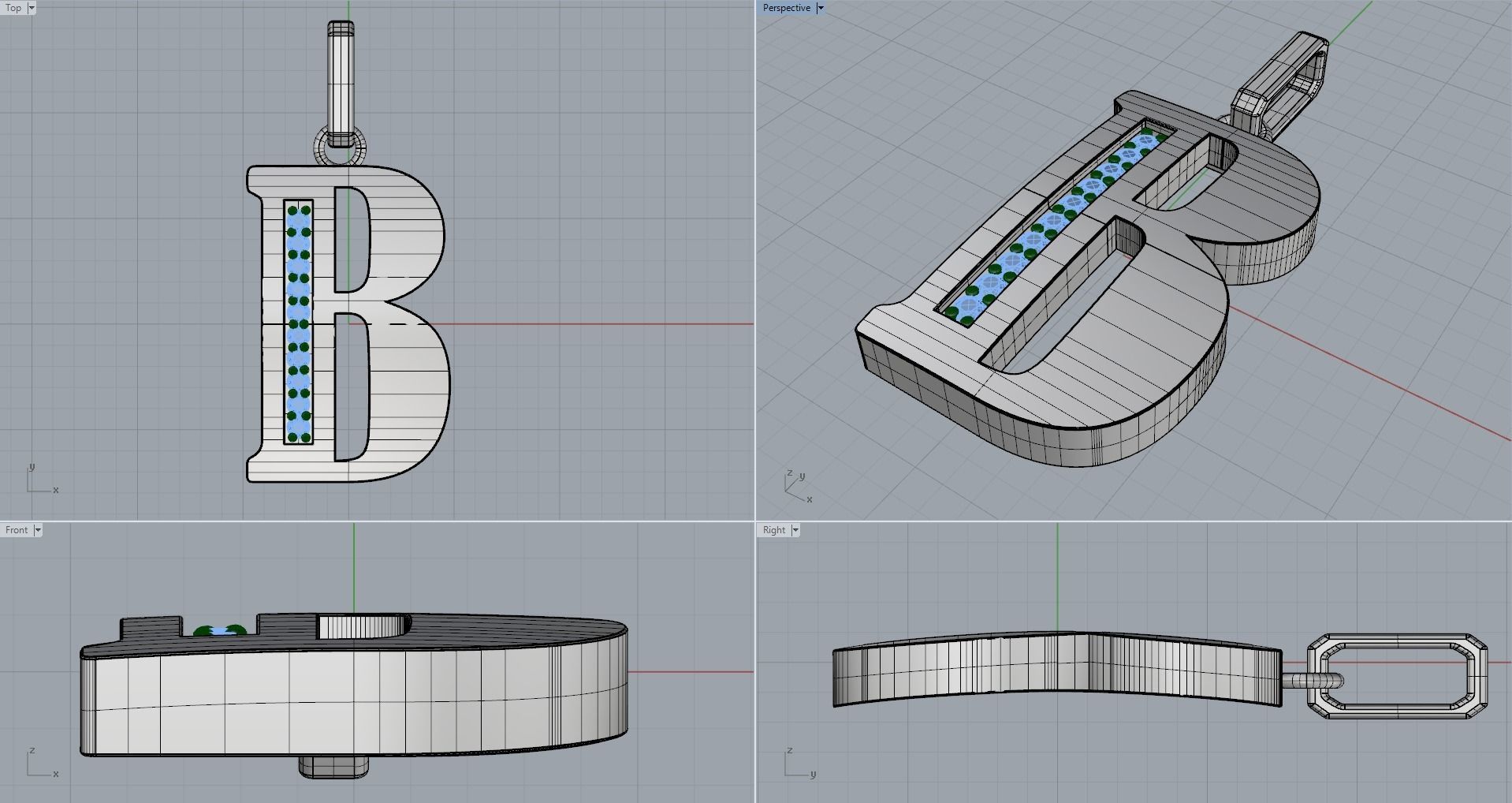 B SCRIPT DIAMOND PENDANT 3D print model_10