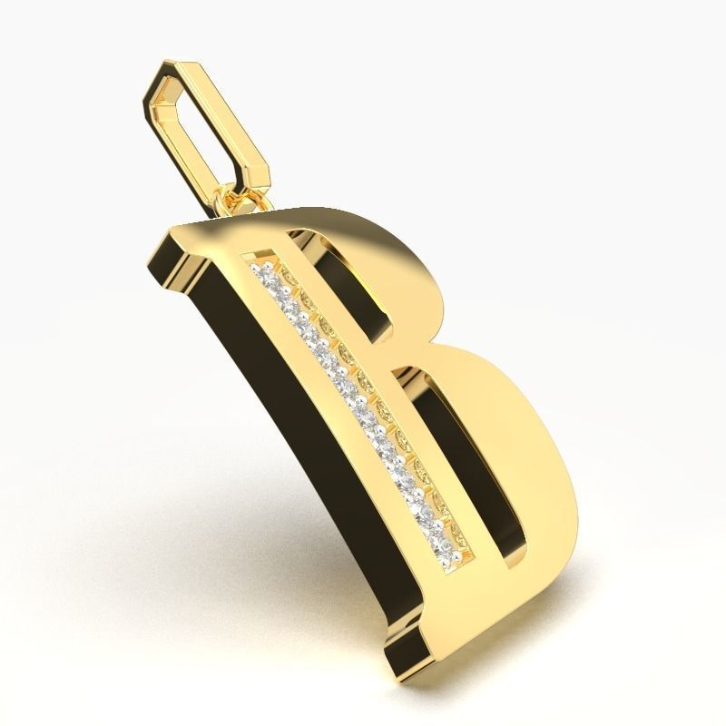 B SCRIPT DIAMOND PENDANT 3D print model_2