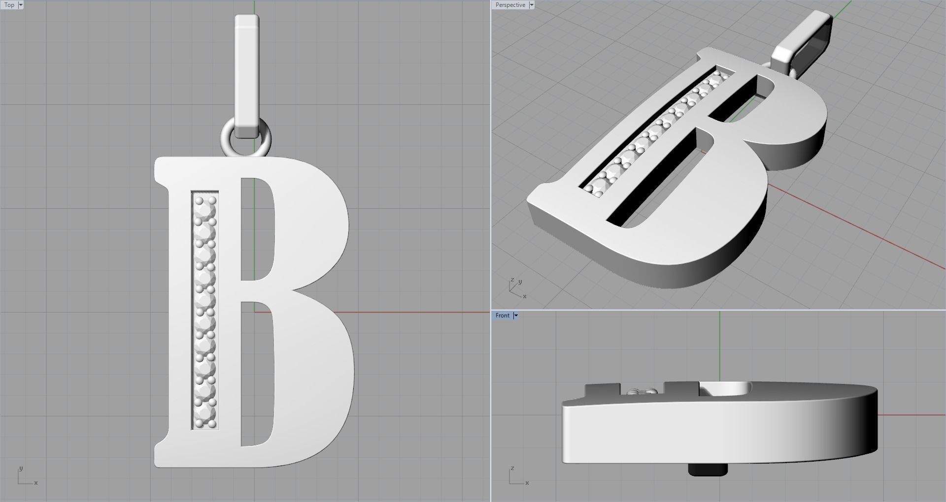 B SCRIPT DIAMOND PENDANT 3D print model_11