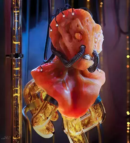 Alien head with wires 3D model