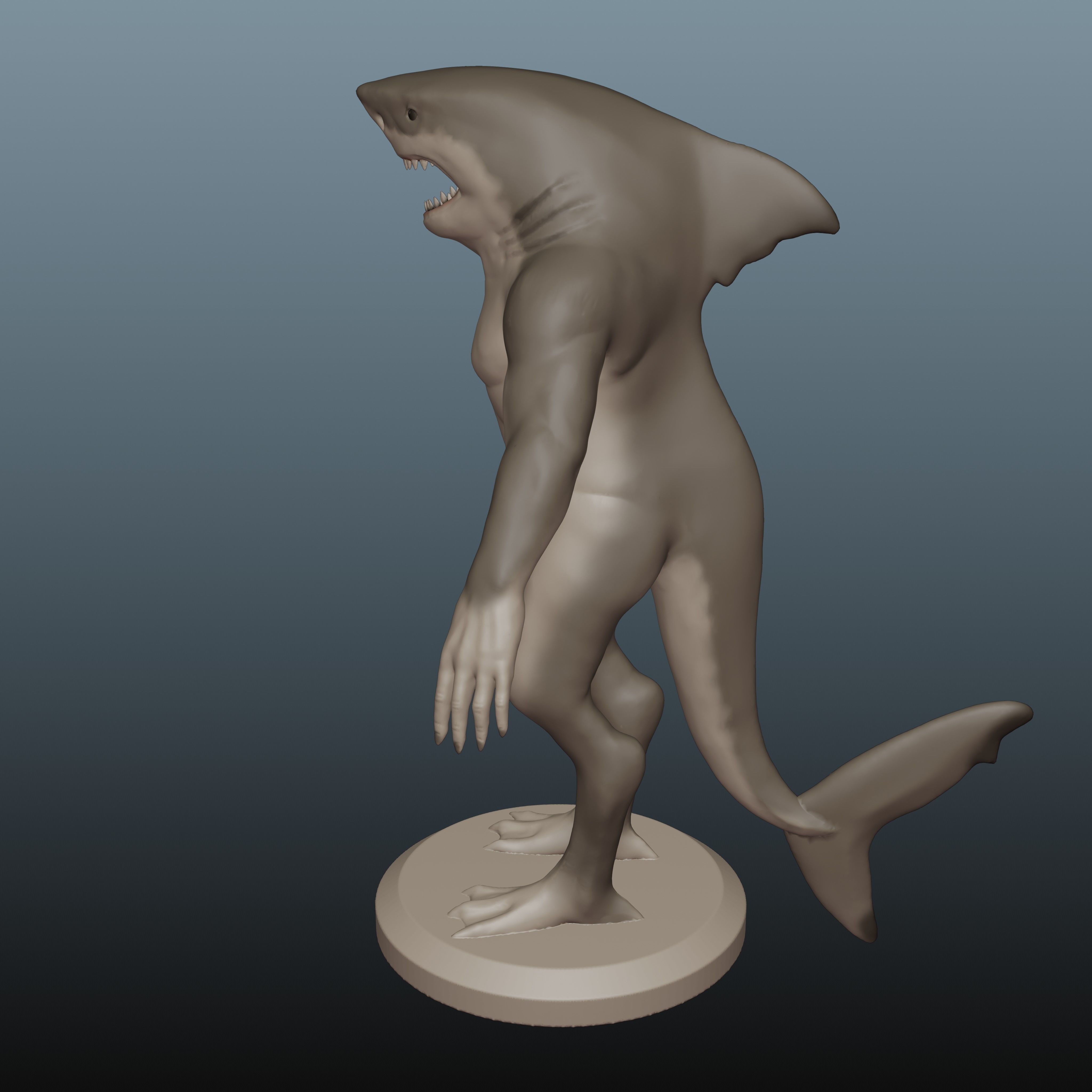 Wereshark Humanoid Great White Shark Monster 3D print model_5