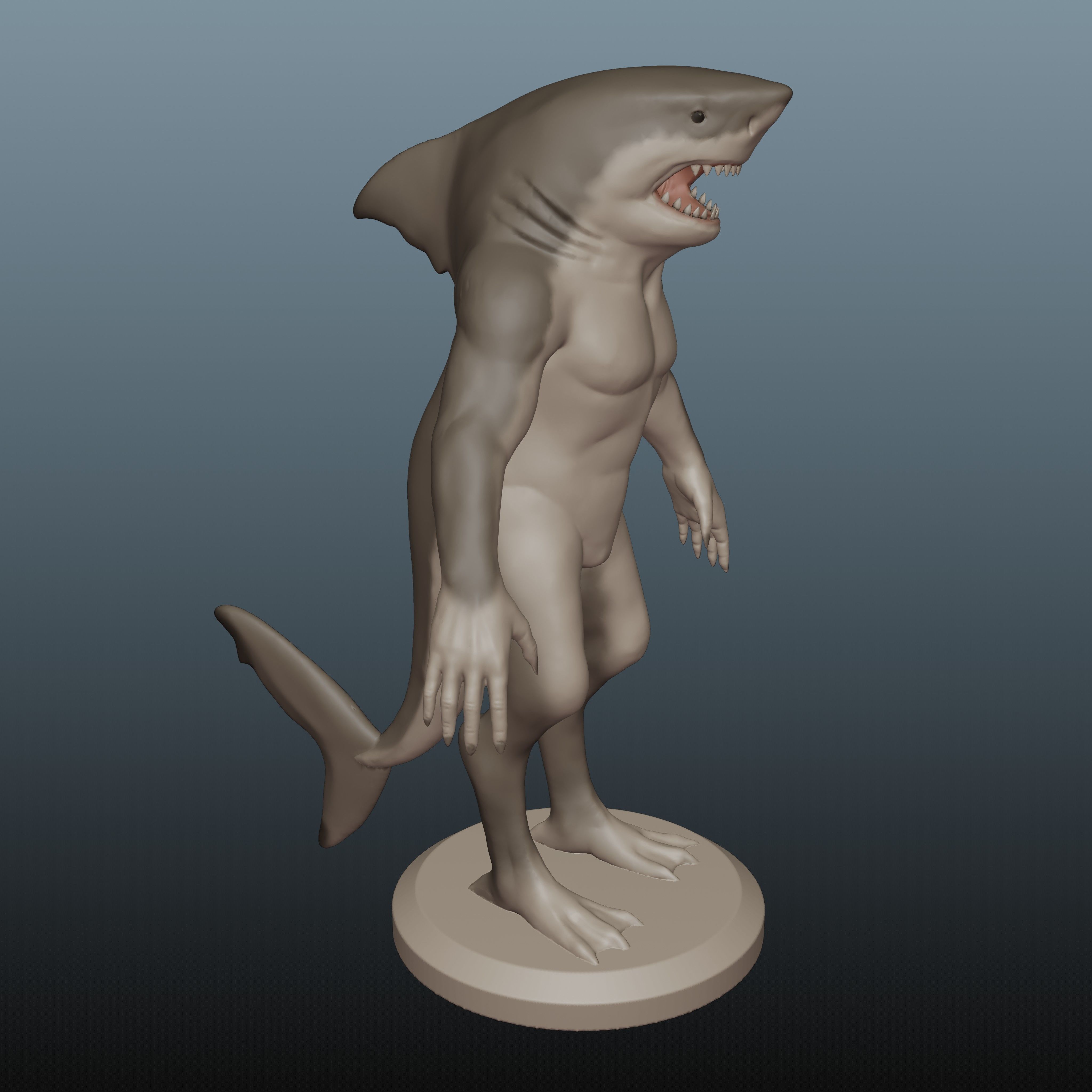Wereshark Humanoid Great White Shark Monster 3D print model_1