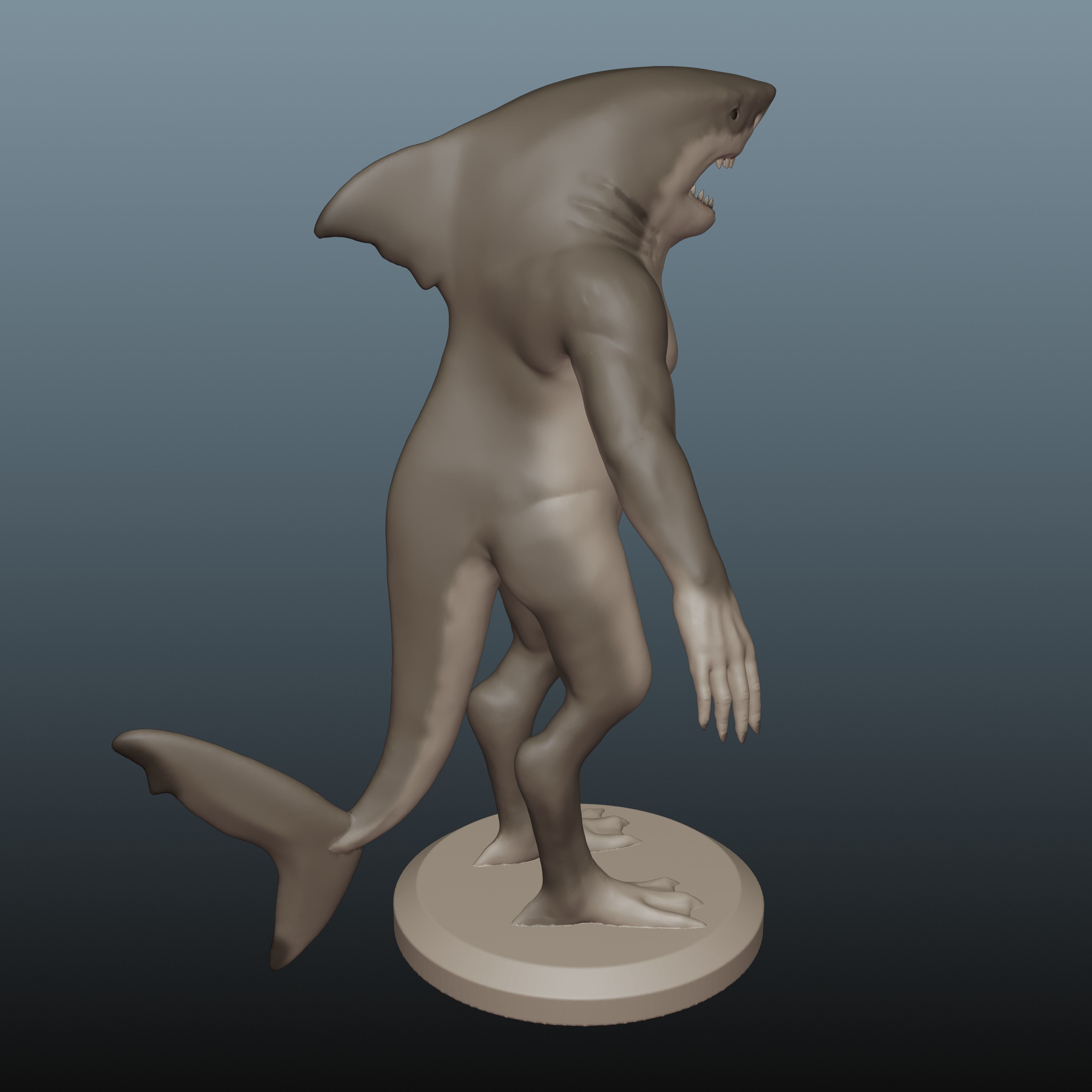Wereshark Humanoid Great White Shark Monster 3D print model_3