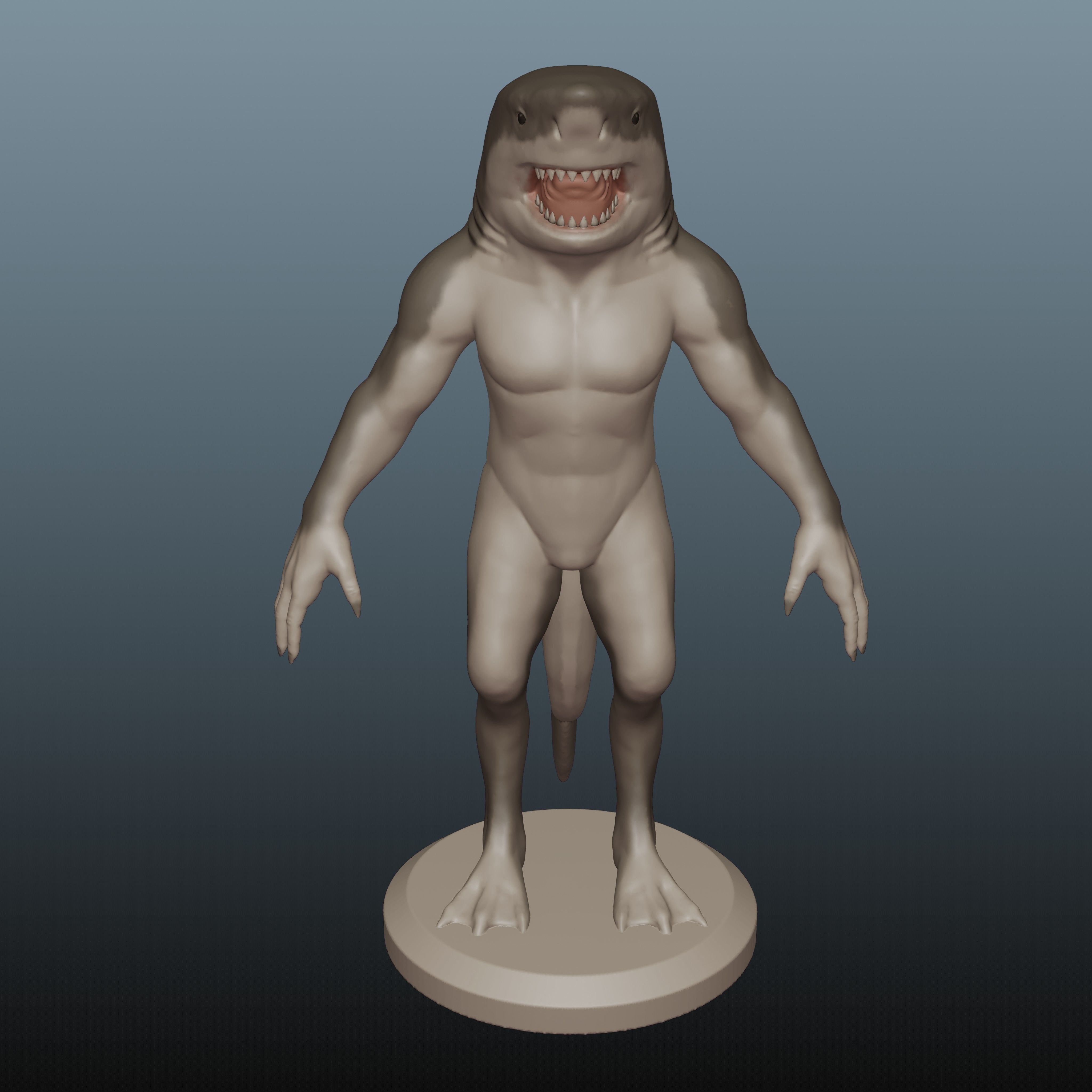Wereshark Humanoid Great White Shark Monster 3D print model_2